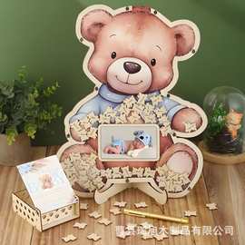 新款婴儿送礼会装饰品木制相框带展示架超声图框架纪念品复古风