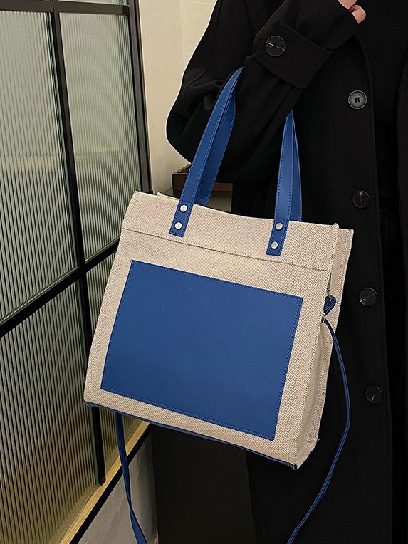 Personalizado lienzo vertical contraste bolsas de mano publicitarias empresas logotipo de impresión de hombro mochila