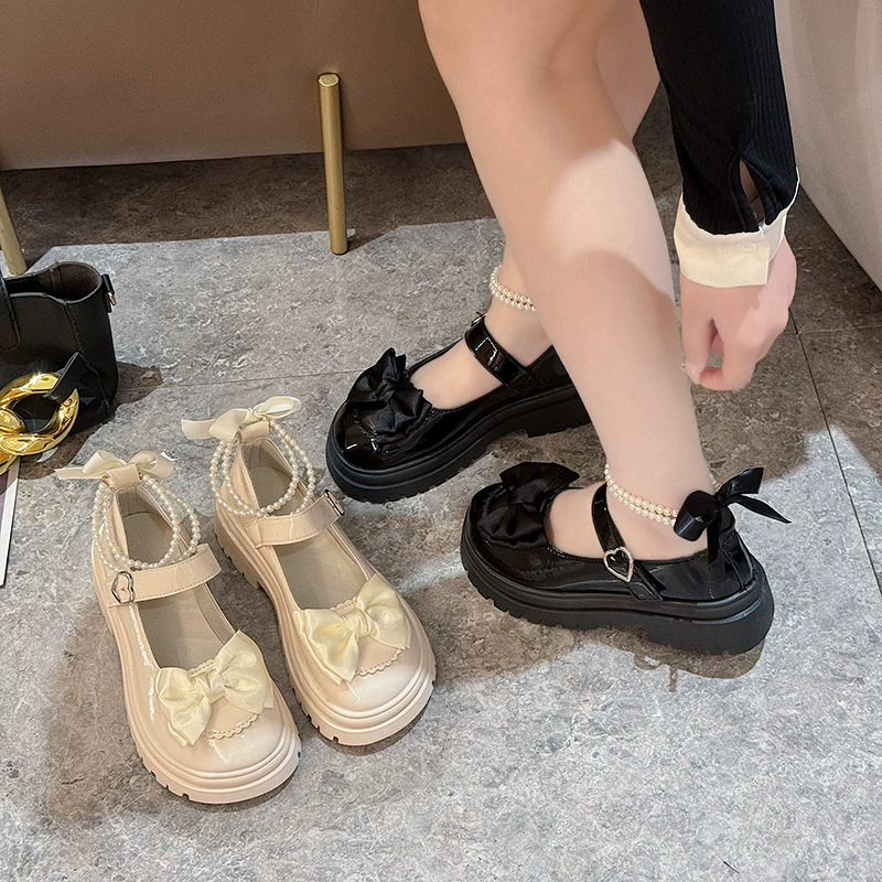 Summer footwear for leather shoes, Japanese suitable with a skirt with bow platform, shoes, french style