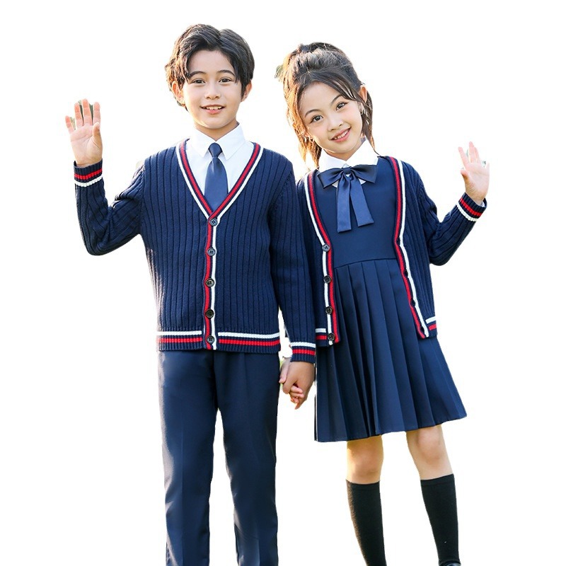 Uniformes escolares para estudiantes de primaria y secundaria, trajes de suéter de punto de estilo británico de otoño e invierno, uniformes de clase para niños y niñas, uniformes de jardín de infantes