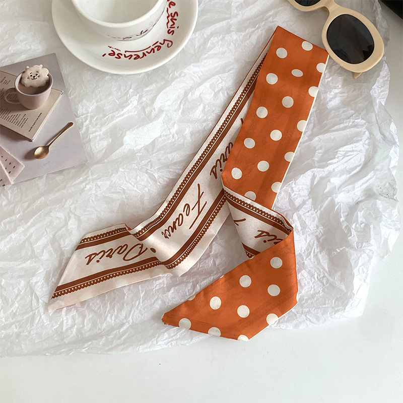 Pañuelo de seda de tira larga de lunares, sentido avanzado, nueva bufanda de muñeca, bolsa de atar, serpentina decorativa, todo fósforo, turbante multiusos, cinturón para el cabello