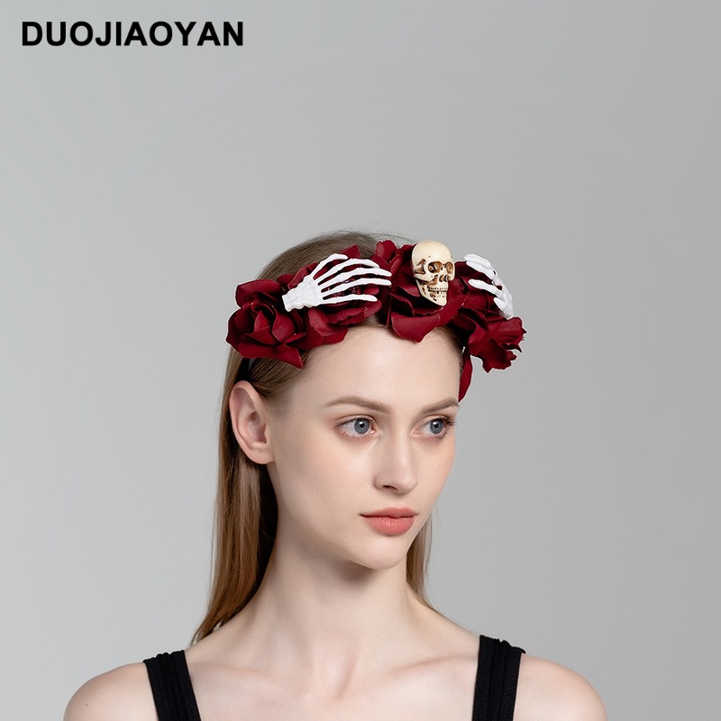Halloween simulation rose headband skull ghost hand niche personality headband Gothic girl dark hair accessories_voghion.com