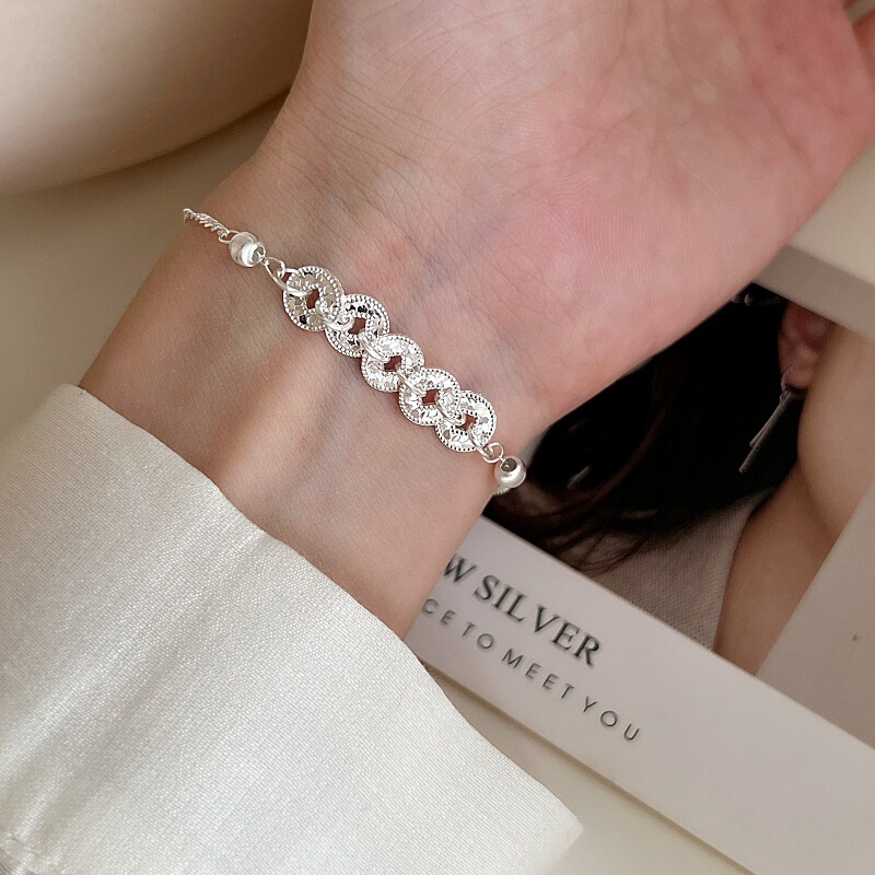 S925 Sterling Silver Ring-Shaped Copper Coin Wealth Bracelet for Women, Niche Design with a High-End Feel, Light Luxury Versatile New Jewelry