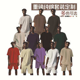 跨境货源圆领短袖欧美潮牌重磅纯棉t恤定制大幅印LOGO团体工作服