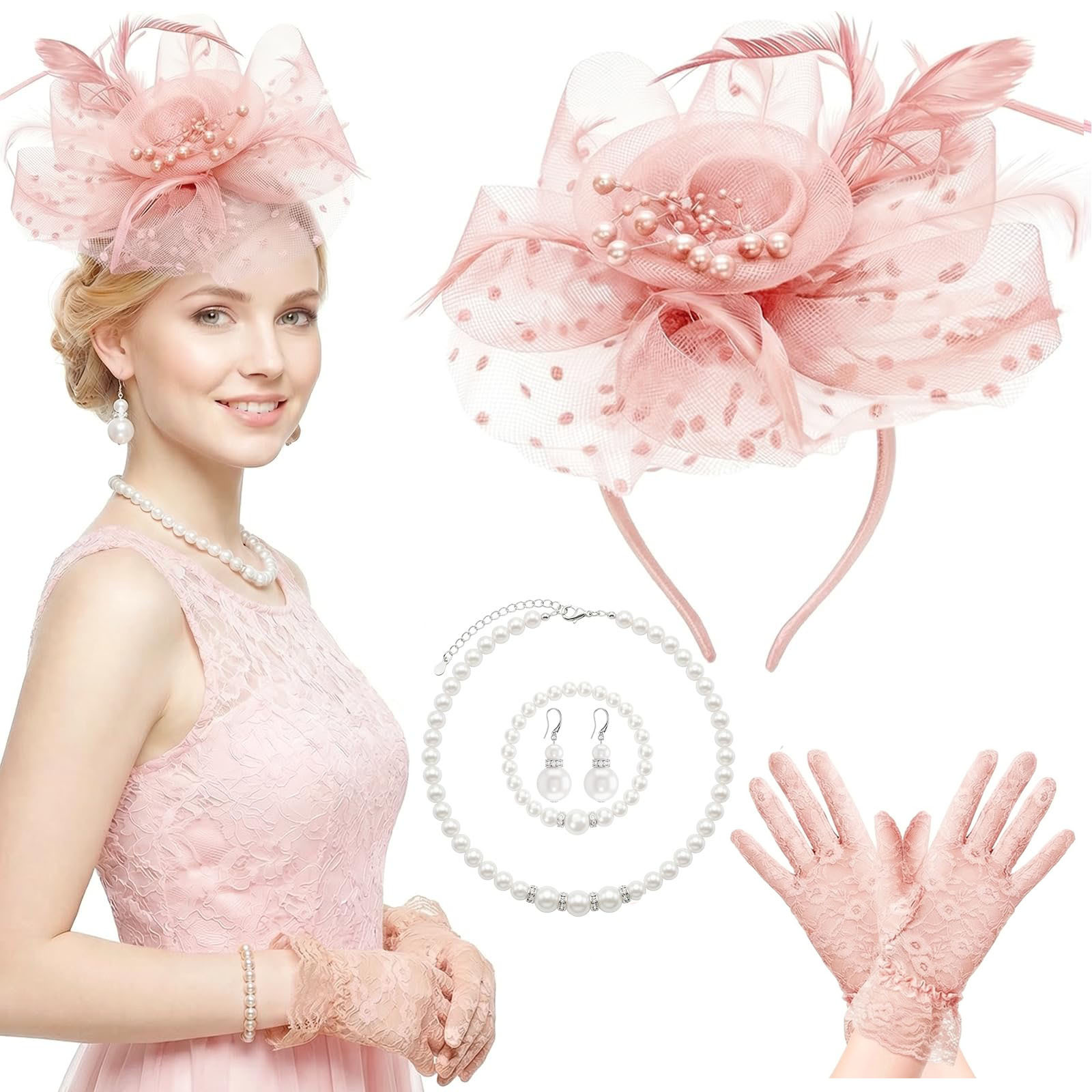 Cross-border bestseller bridal mesh feather headpiece, hair accessory, horse racing festival hat, party hair clip, hair accessory set