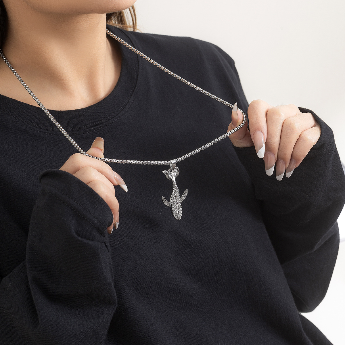 creative trendy whale falling couple necklace titanium steel sweater chainpicture4