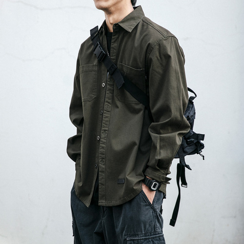 Japanese Retro Work Shirt Men's Long Sleeve Korean Style Trendy Loose Pocket Blouse Youth Versatile Casual Jacket Fashion