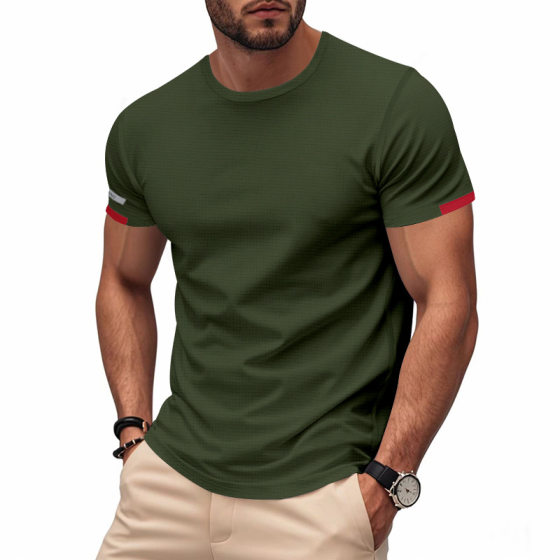 2025 Cross-border Summer Mesh Ice Silk Short-sleeved T-shirt Men's Amazon Round Neck Solid Color Thin Luminous Heavy T-shirt