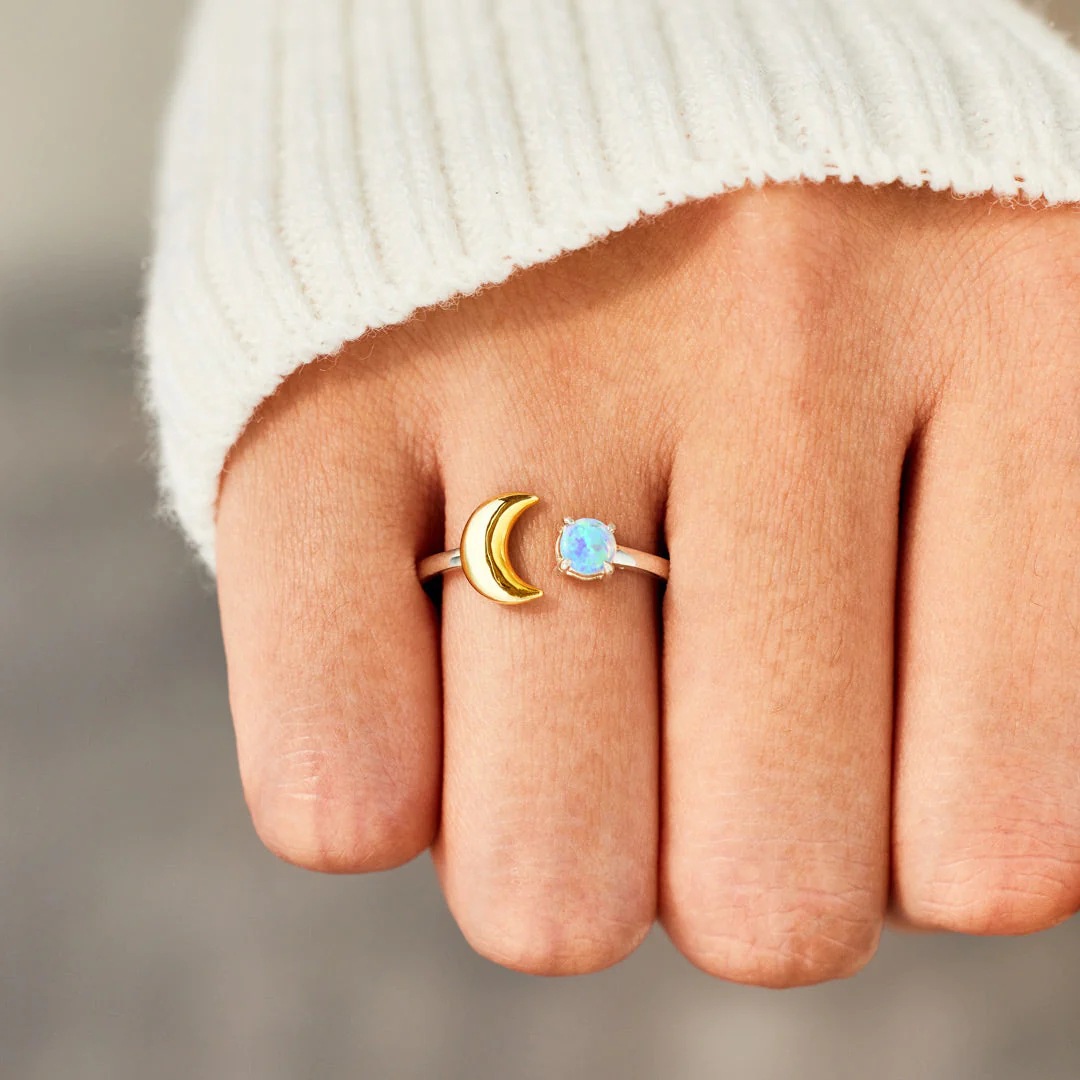 Women's Gender 925 Sterling Silver Artificial Gemstones Moon Open Rings