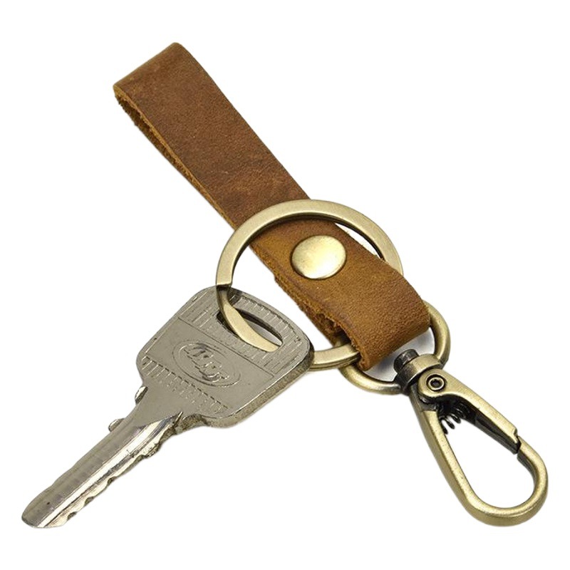 Leather key chain head layer cowhide Crazy Horse leather key ring a large number of spot wholesale and retail color random hair