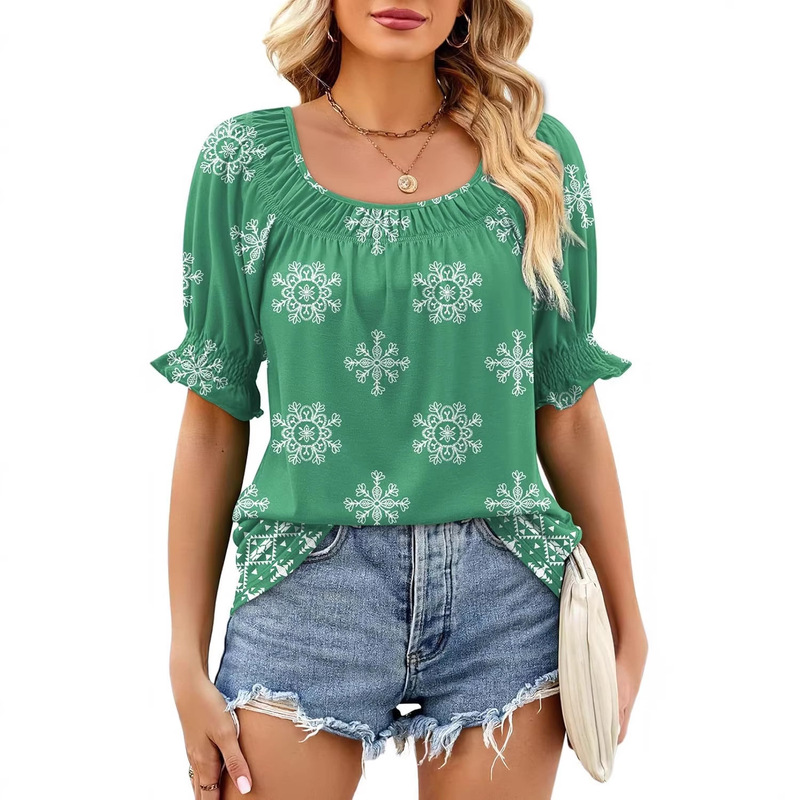 2026 Summer Round Neck Loose Fit Flounce Sleeve T-Shirt Amazon Cross-Border Women's Clothing Wholesale 2026 Summer Round Neck Loose Fit Flounce Sleeve T-Shirt Amazon Cross-Border Women's Clothing Wholesale