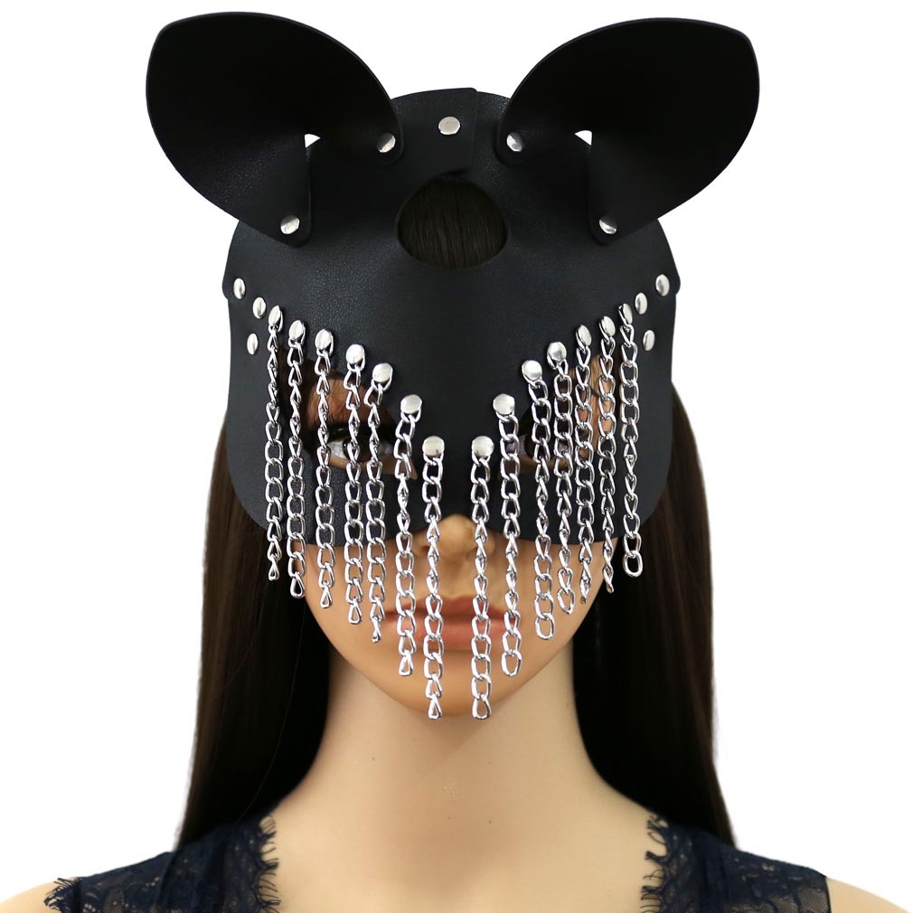 跨境歐美朋克風個性鏈條皮質面具 派對化妝舞會男女裝飾面具眼罩