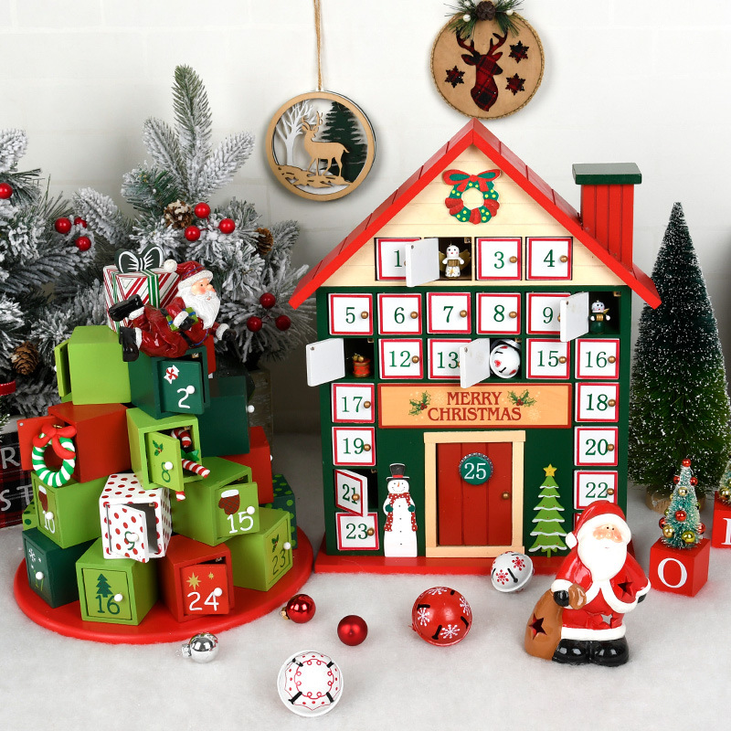 Navidad decoración de Navidad luminosa calendario de madera hecha a mano caja de tiempo decoración ventana de decoración escritorio image 4