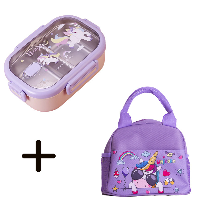 Caja de almuerzo de dibujos animados con tazón de sopa 304 compartimiento de acero inoxidable caja de almuerzo grado alimenticio empleado de oficina estudiante caja de almuerzo portátil