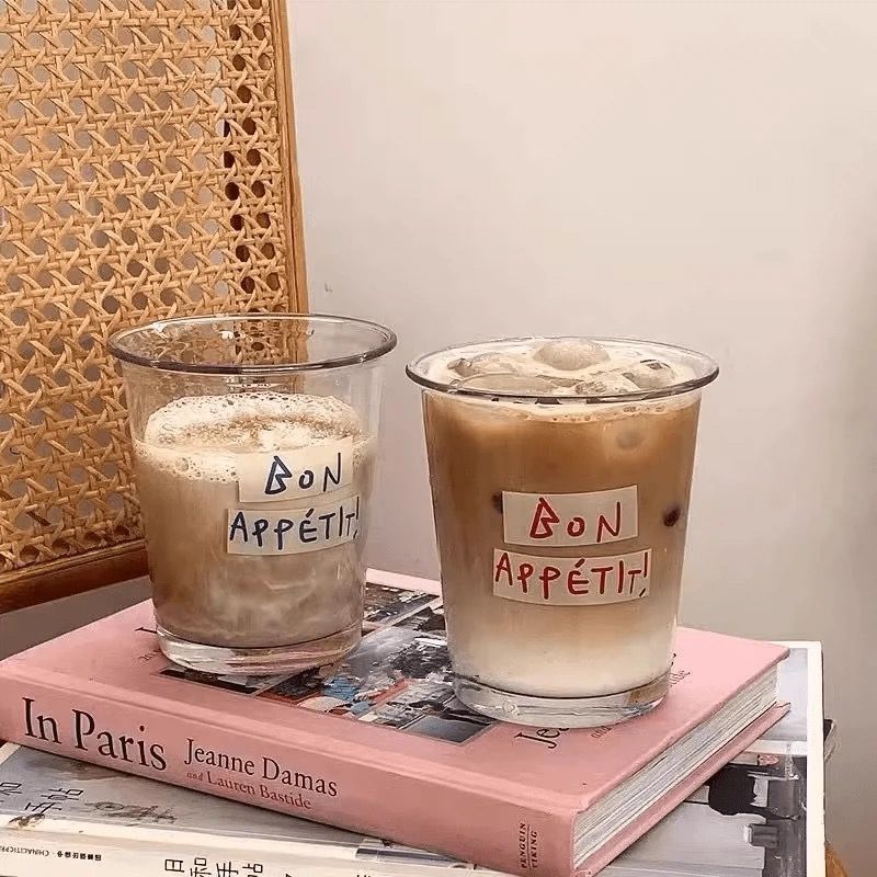 Letter-printed French-style Glass Exquisite Coffee Cup, Ins-style Home Breakfast American-style Cup_voghion.com