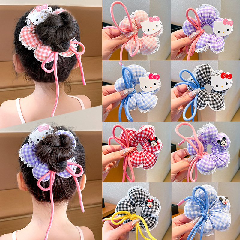 Dulces dibujos animados KT flores gatos intestino grueso anillo de pelo para niños atando bolas de cuero cabelludo niñas no lastiman cabello cuerda