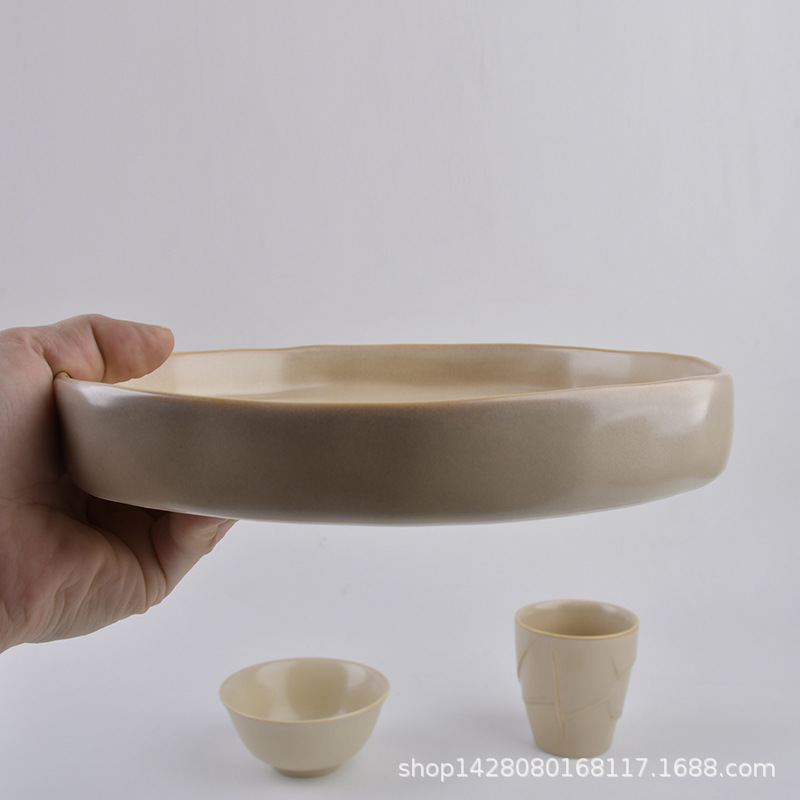 Comercio exterior estilo occidental casero carne de cerámica caqui de 9 pulgadas platos de comida occidental de alta calidad platos de platos fríos platos de hotel