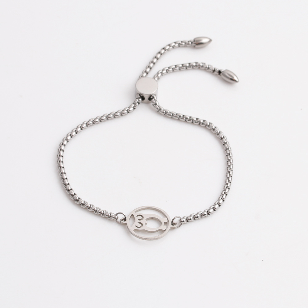 Pulsera Ajustable Simple De Acero Inoxidable Con Doble Orificio De Búho display picture 1