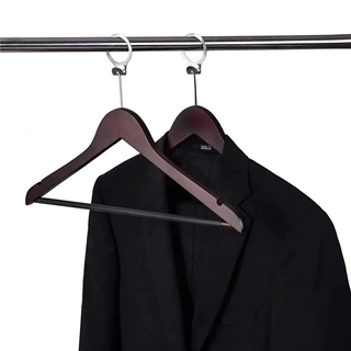 商超防盗环实木西装衣架防滑杆防丢衣撑服装店西服展示木衣架批发