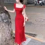 夏季露背荷叶边波点连衣裙