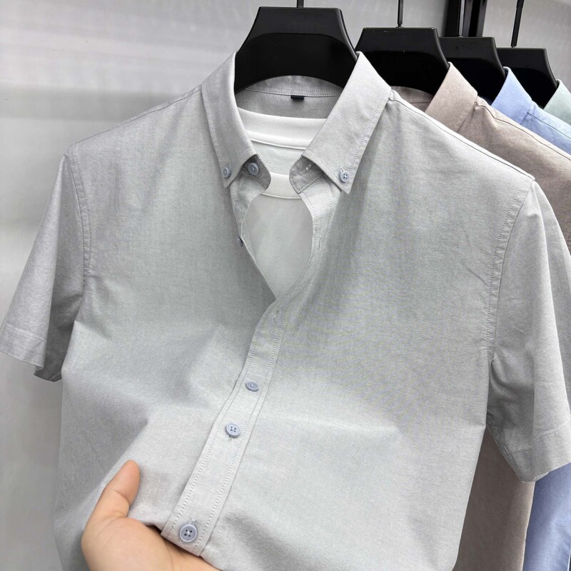 Oxford 100% Pure Cotton Men's Short-Sleeved Shirt for Young and Middle-Aged People, Summer Casual Cotton Half-Sleeved Solid Color Business Shirt Oxford 100% Pure Cotton Men's Short-Sleeved Shirt for Young and Middle-Aged People, Summer Casual Cotton Half-Sleeved Solid Color Business Shirt