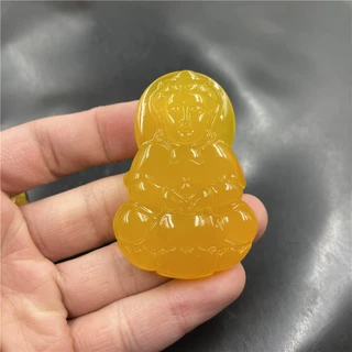 老玉匠 鸡油黄玛瑙大观音吊坠 男款大号黄色玉髓观音挂件 玉坠