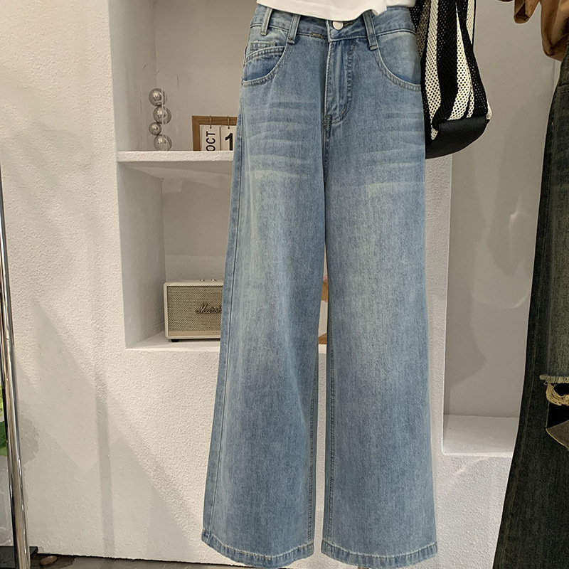 Omalai Retro Hong Kong Style High-Waisted Washed Denim Wide-Leg Pants for Women, New Spring Style, Loose and Slimming Long Pants 6781 Omalai Retro Hong Kong Style High-Waisted Washed Denim Wide-Leg Pants for Women, New Spring Style, Loose and Slimming Long Pants 6781
