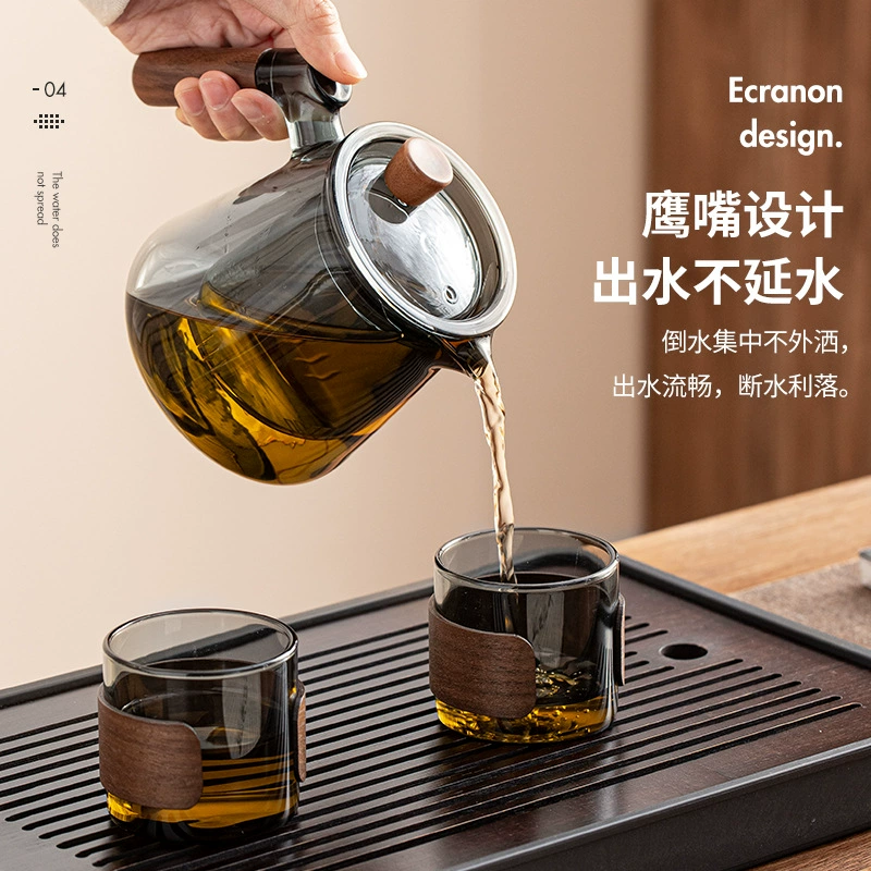 Glass teapot for office, tea set, tea cup, increased thickness
