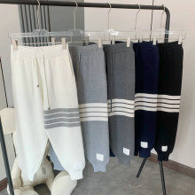 8731tb羊毛裤韩版休闲纯色撞色条纹束脚裤针织羊毛运动小脚裤情侣