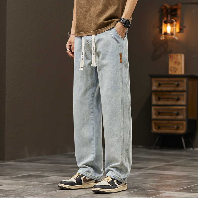 Pantalones de Mezclilla Rectos para Hombre de Poliéster, Decoración de Bolsillos, para Uso Diario