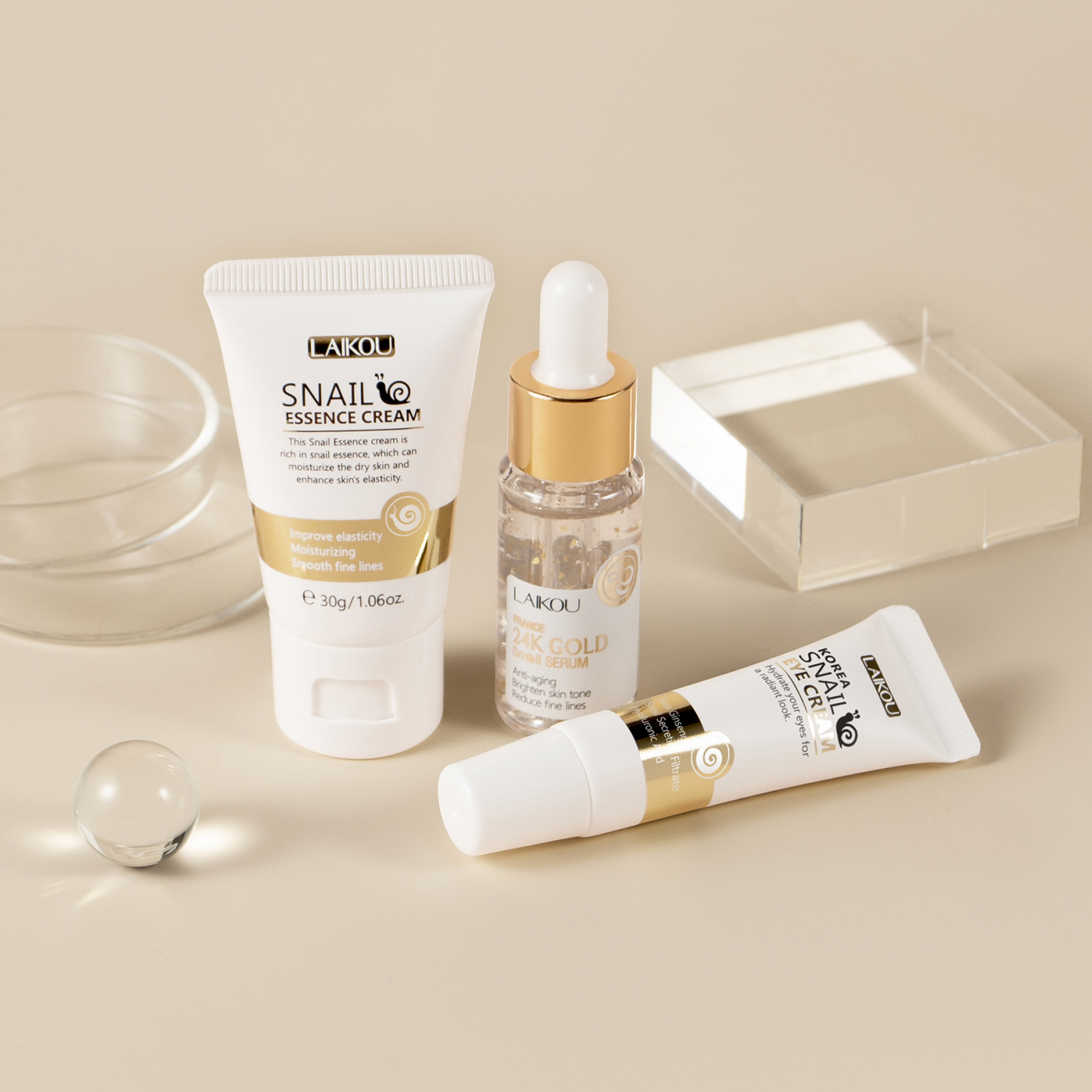Cross-border LAIKOU Snail Revitalizing Skin Care Set 3-piece set, Facial Cleanser, Eye Cream and Face Cream manufacturer in stock undefined