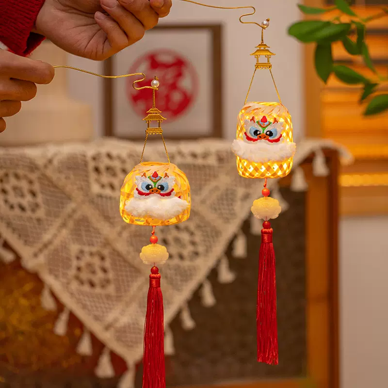中秋中式手提竹制竹编儿童发光小灯笼diy材料包古风小型宫灯装饰