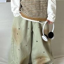 韩版男童秋装套装复古小潮男印花牛仔裤毛衣三件套做旧的潮流款式