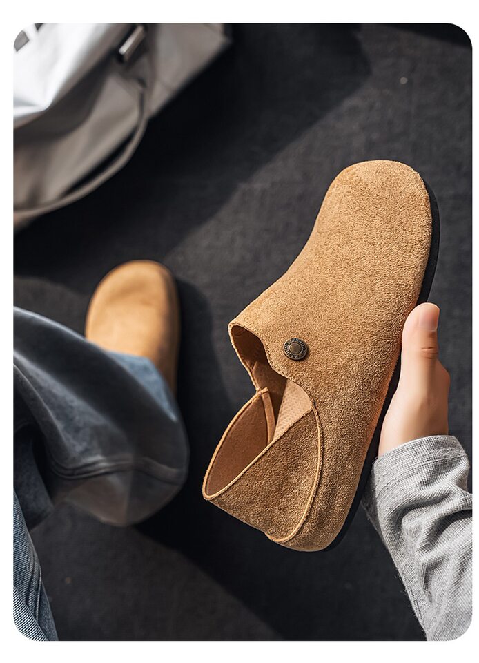 Giày lười nam bít mũi da lộn kiểu mule mũi tròn, gót vừa 3–5 cm, hai kiểu mang có thể kéo gót — Y6761 màu be, Y6761 màu kaki, Y6761 màu nâu cà phê chi tiết 9