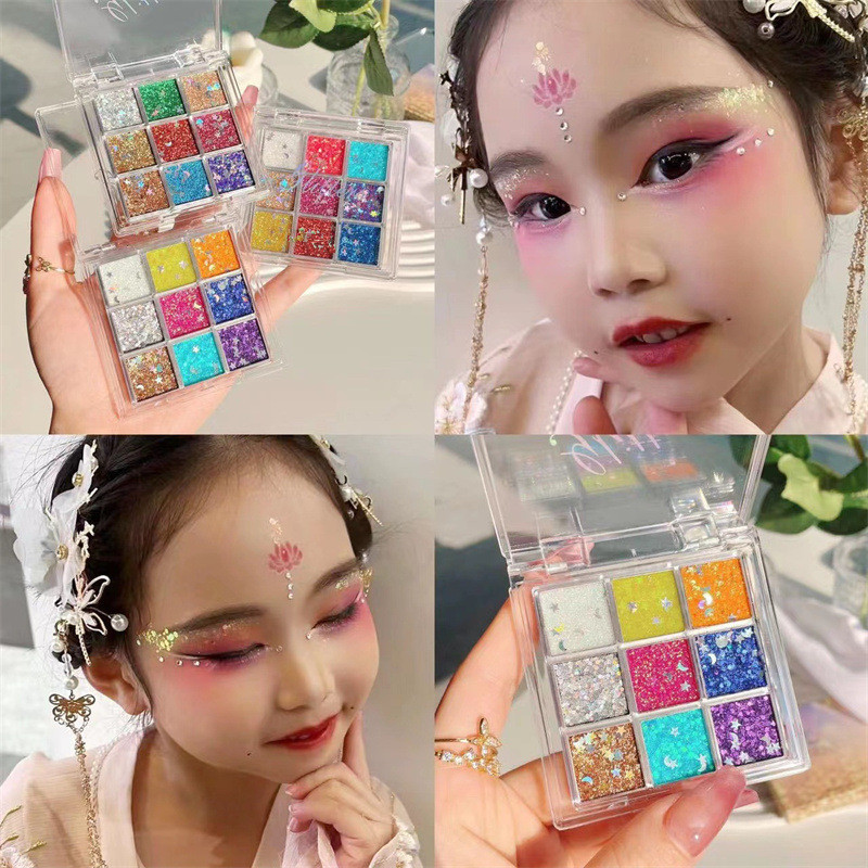 Palo de sombras de ojos de nueve colores con lentejuelas Capel, palé de sombras de ojos de comercio exterior transfronterizo barato, día de los niños