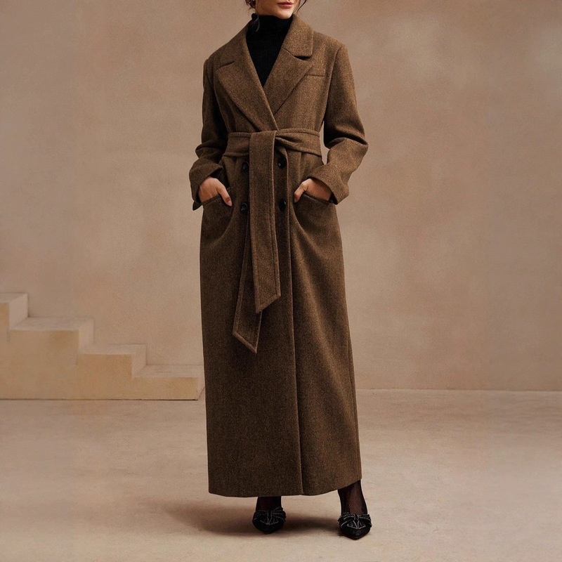 New Style Elegant Women's Winter Coat in Brown, Long Style with Belt, Thick Coat Dc-208-2 New Style Elegant Women's Winter Coat in Brown, Long Style with Belt, Thick Coat Dc-208-2