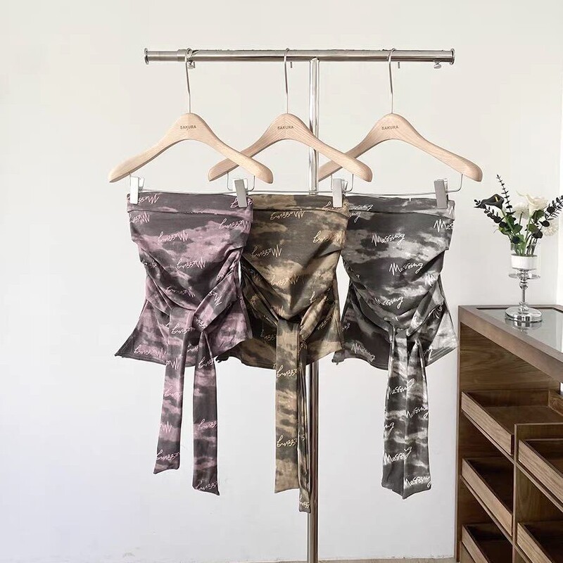 33038 # Tie-Dye Letter Print Waistband Strapless Tube Top for Women, Sexy Slim-Fit Tank Top Trendy 33038 # Tie-Dye Letter Print Waistband Strapless Tube Top for Women, Sexy Slim-Fit Tank Top Trendy