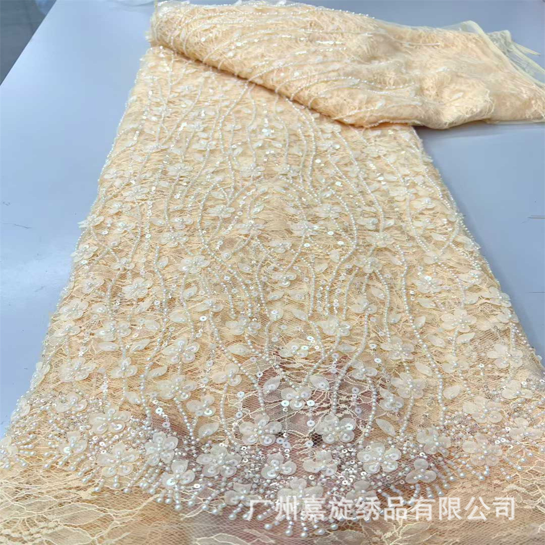 Nuevo mosaico láser estereoscópico rayas encaje tubo de cuentas tela bordada vestido de boda francés cheongsam tela bordada image 10