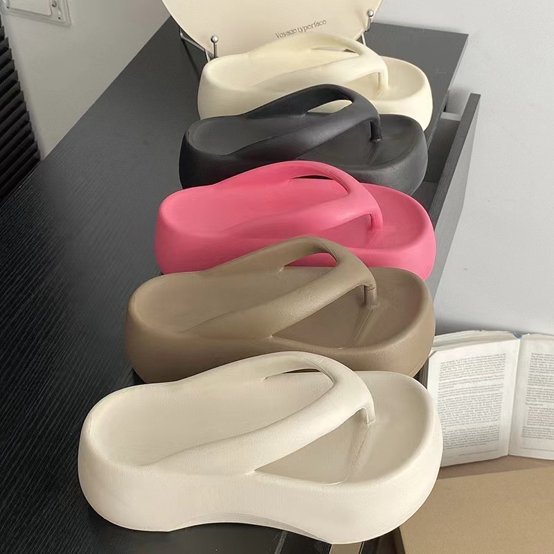 Jieyang New 7cm Thick Bottom Flip-Flops Internet Celebrant Explosions White Shit Feeling EVA Flip-Flops Women's Beach Slippers