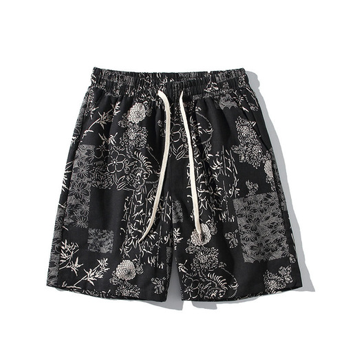 2025 summer new cotton and linen shorts printed youth slim sports shorts European size cross-border foreign trade high-end quarter pants