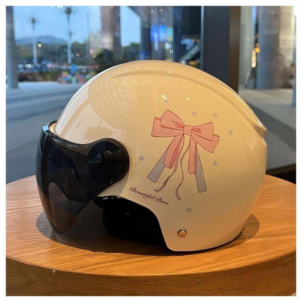 Electric vehicle helmet with 3C certification, suitable for all seasons, cute bow half helmet for girls, electric motorcycle riding helmet