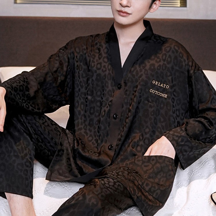 2025新款夏季睡衣男士桑蚕丝春秋季长袖薄款真丝丝绸套装家居服|undefined