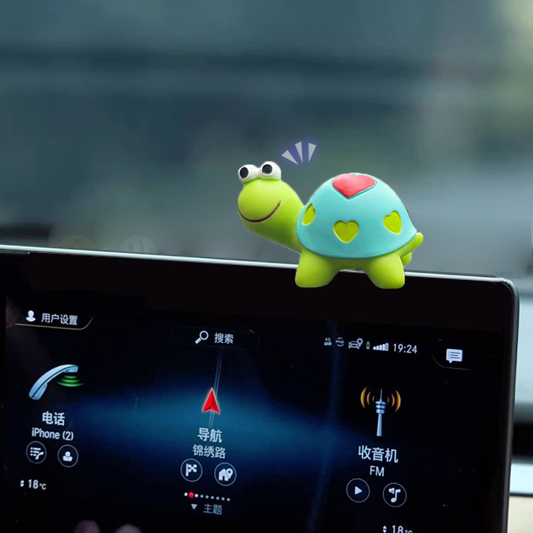 [Little Turtle] Lindos adornos de coche de dibujos animados, pantalla de control central de coche, decoración carnosa de musgo
