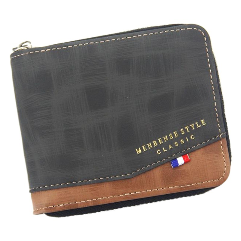 MenBense New Men's Wallet Fashion Casual Splicing Zipper Bag Coin Purse Men's Short Wallet Wallet