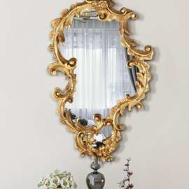 法式复古卫浴镜欧式轻奢浴室镜墙面雕花梳妆装饰镜玄关入户装饰镜