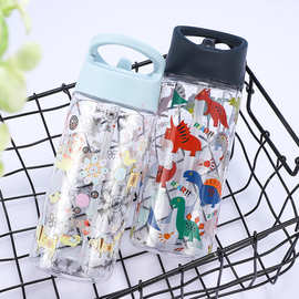 外贸水杯500ML直筒吸管水杯 包胶吸嘴 印刷LOGO 彩色卡通图案