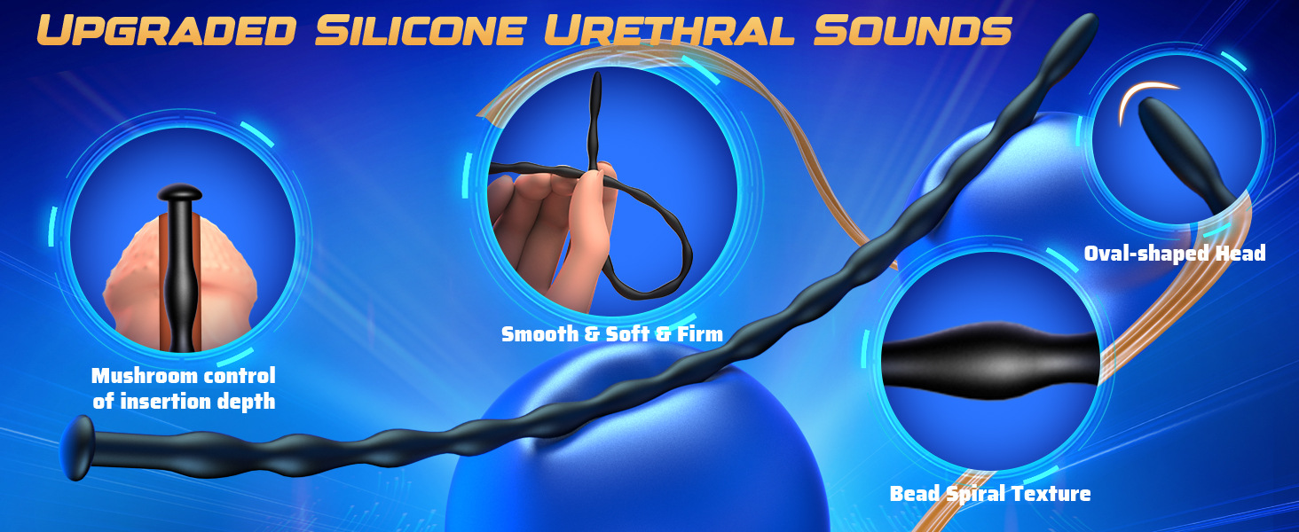 Silicone Urethral Sound Stick, Smooth Black No. 8, Manual Male Dilator Toy — detail image 3