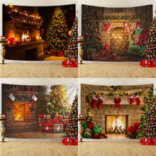 圣诞节背景布欧式圣诞壁炉装饰拍照直播挂布节日活动装扮写真挂毯