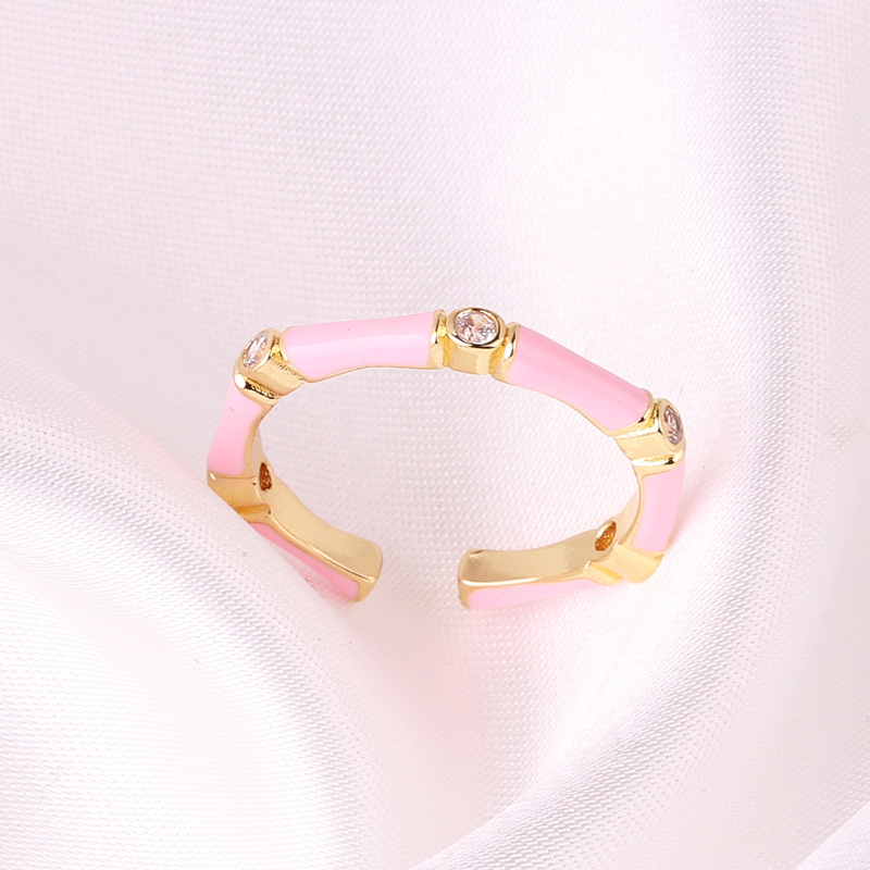 Simple Style Bamboo Copper Enamel Plating Inlay Rhinestones Open Ring 1 Piece