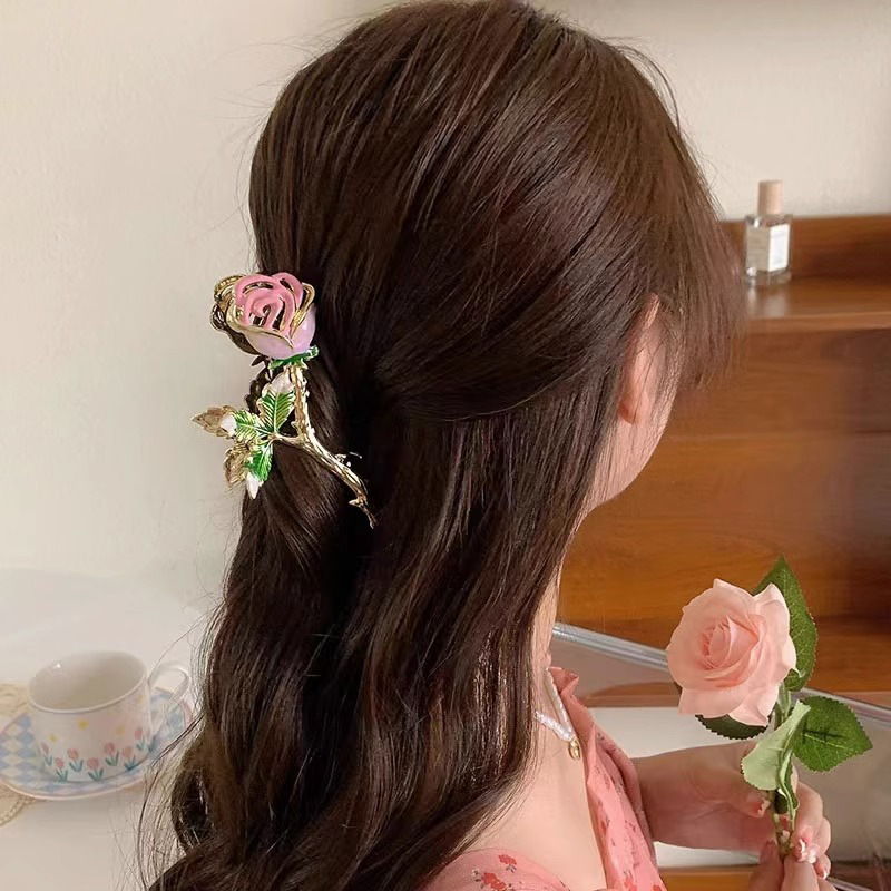 48g Weight Hair Claws Hair Accessories Type 1 Piece Quantity Daily, Street Occasion Alloy Material Rose Pattern All Seasons Season Women's Gender IG Style, Sweet Style IG Style Sweet Women's Rose Alloy Hair Claws 6